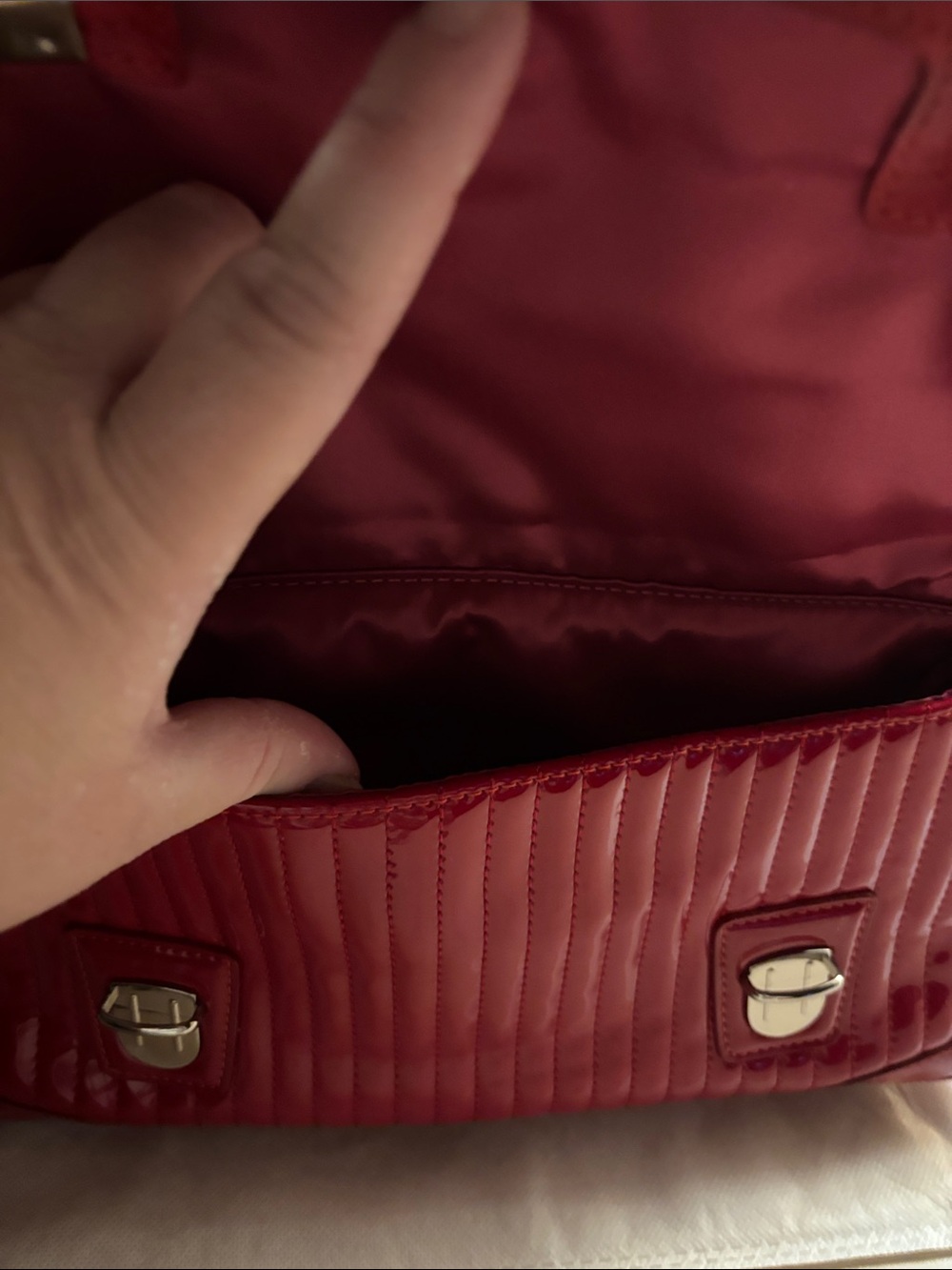 Coach Poppy Red Quilted Liquid Gloss Satchel. - Picture 7 of 16